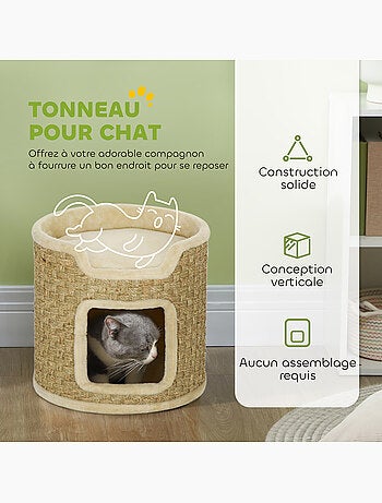 Panier coussin griffoir chat 3 en 1 jonc de mer peluche beige