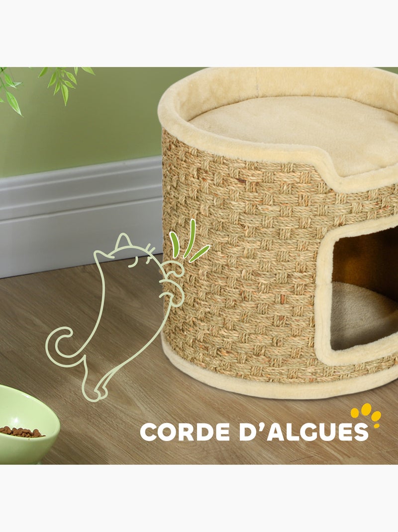 Panier coussin griffoir chat 3 en 1 jonc de mer peluche beige Beige - Kiabi