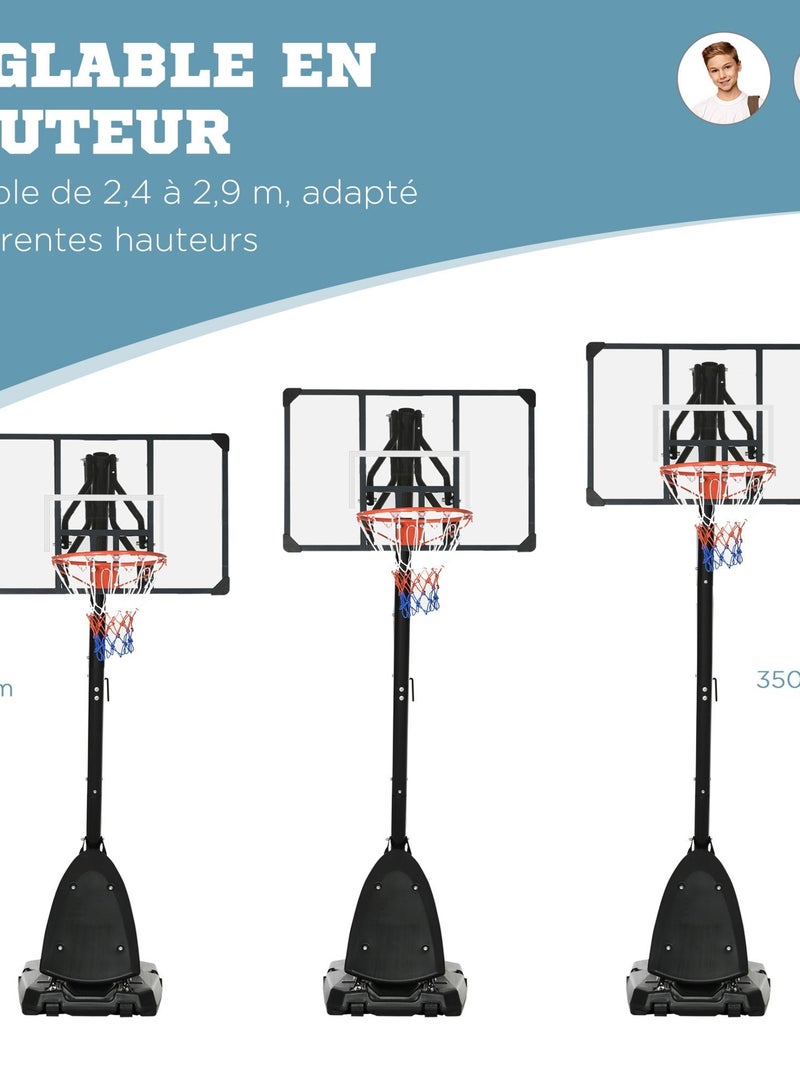 Panier De Basket Réglable Avec Support Et Roulettes - Hauteur 149 à 305cm - Neuf Costway