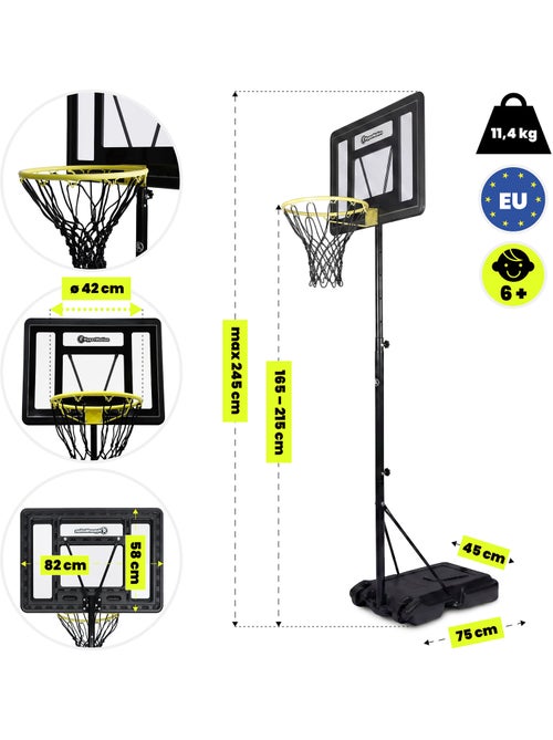 Panier de Basket Enfant avec Roues Réglable Hauteur 165-215cm 82x58cm - Kiabi Panier de Basket Enfant avec Roues Réglable Hauteur 165-215cm 82x58cm - Kiabi