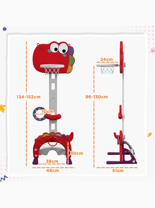 Panier de basket enfant multifonction 5 en 1 design dino gris rouge - Kiabi