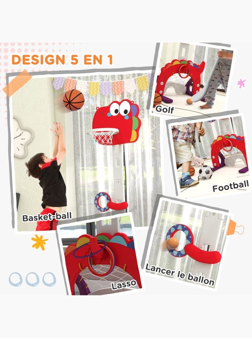 Panier de basket enfant multifonction 5 en 1 design dino gris rouge - Kiabi