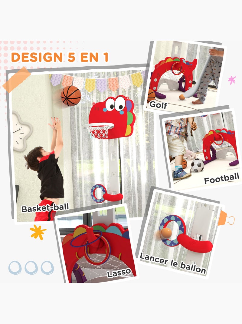 Panier de basket enfant multifonction 5 en 1 design dino gris rouge Rouge - Kiabi