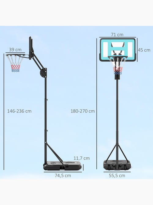 Panier de basketball sur pied réglable h.146-236 cm lestage roulettes bleu noir - Kiabi