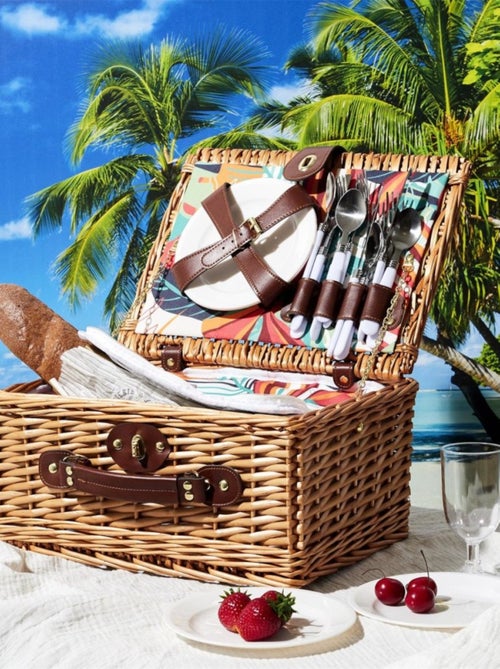 Panier de pique nique avec vaisselle pour 4 personnes - Kiabi