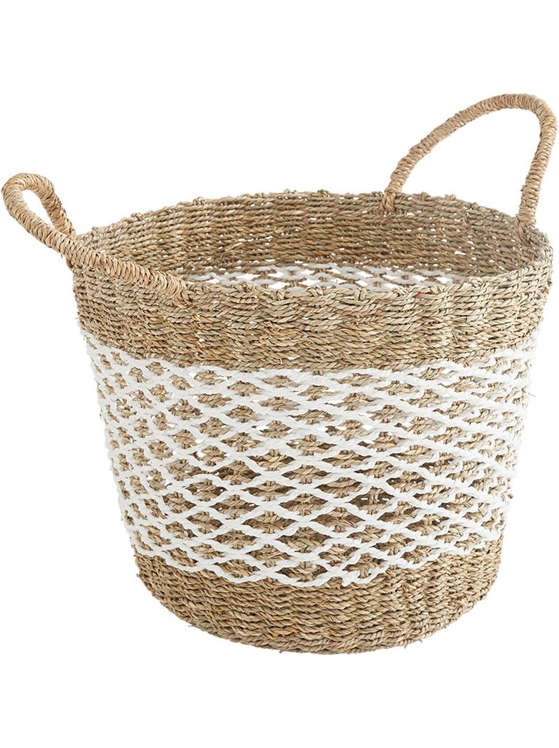 Panier de rangement ajouré avec poignées - Blanc - Paille Naturel - 30x30x30 cm Beige - Kiabi