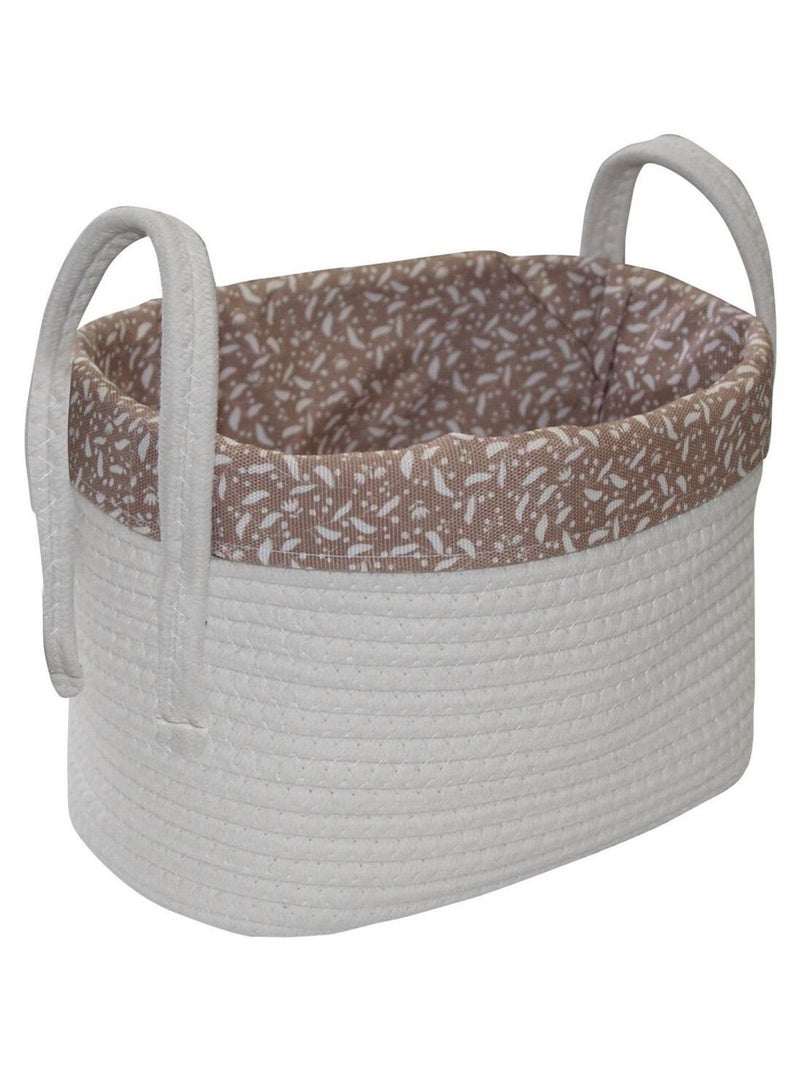 Panier de rangement en corde coton blanc - Intérieur taupe - Joli imprimé végétal - 30x20x20cm Blanc - Kiabi