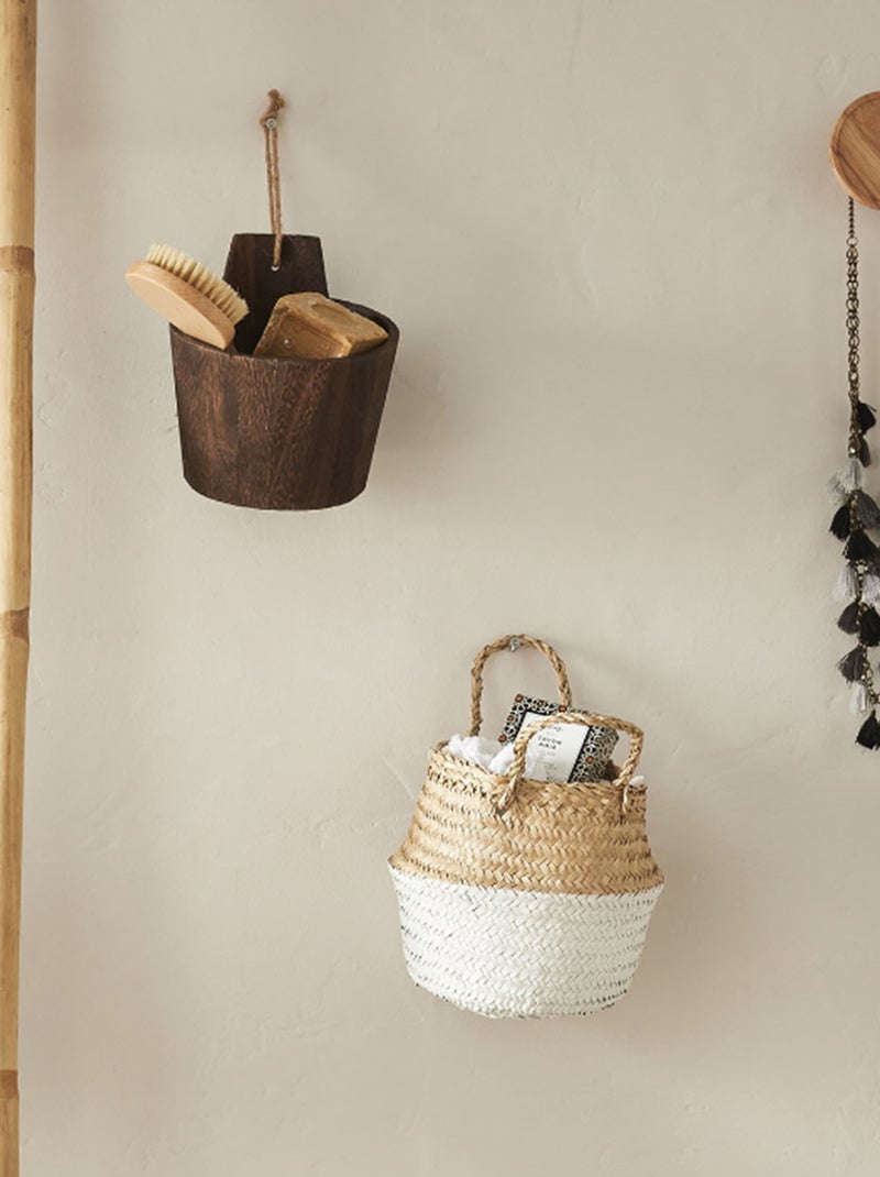 Panier de rangement en raphia beige/blanc - Kiabi