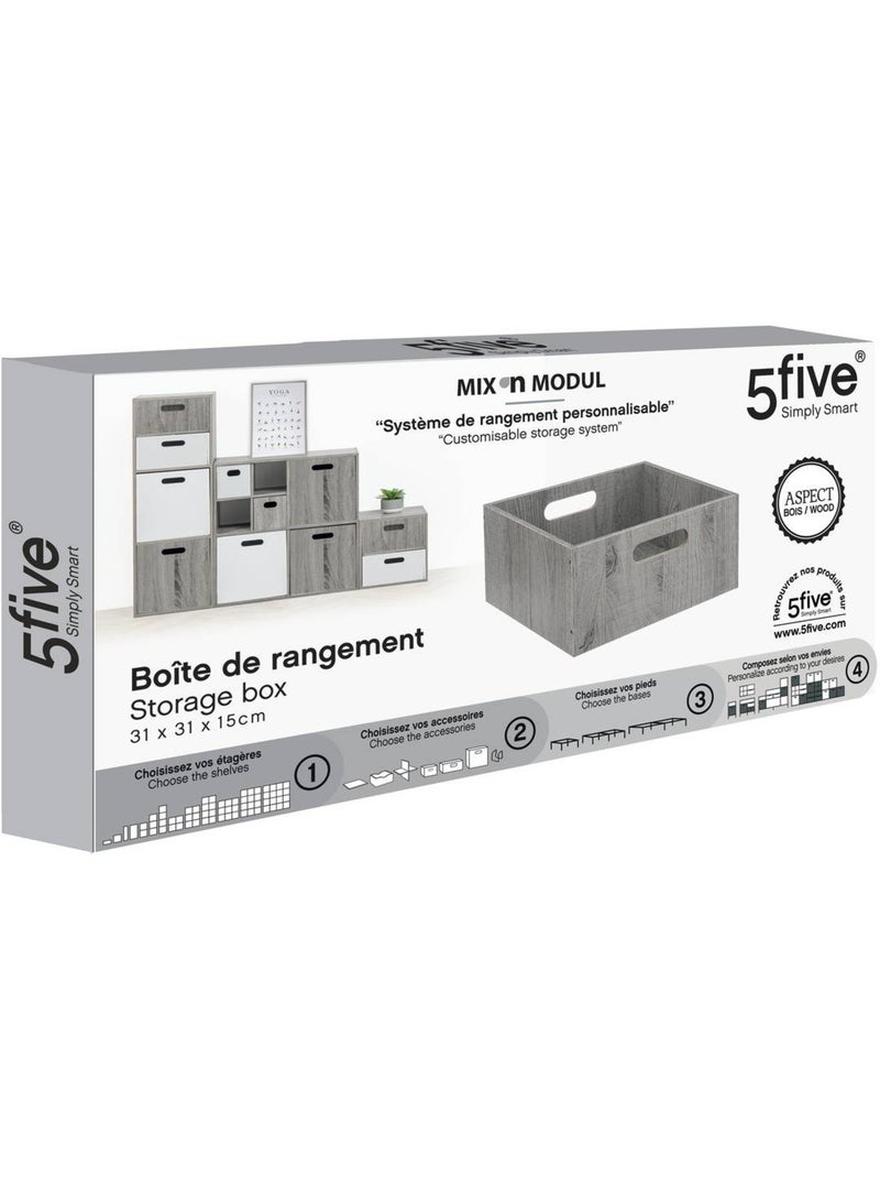 Panier de rangement en tissu effet bois MIX'N MODUL Gris - Kiabi