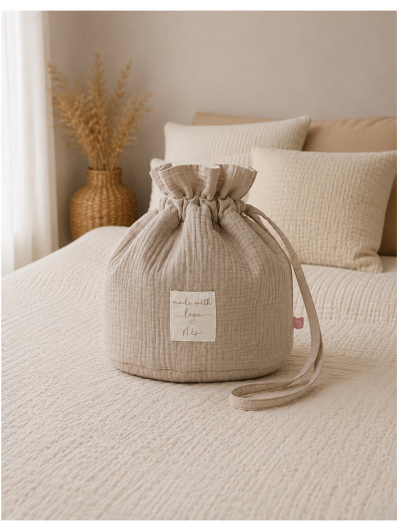 Panier de rangement nomade, coton bio noukie's Beige - Kiabi