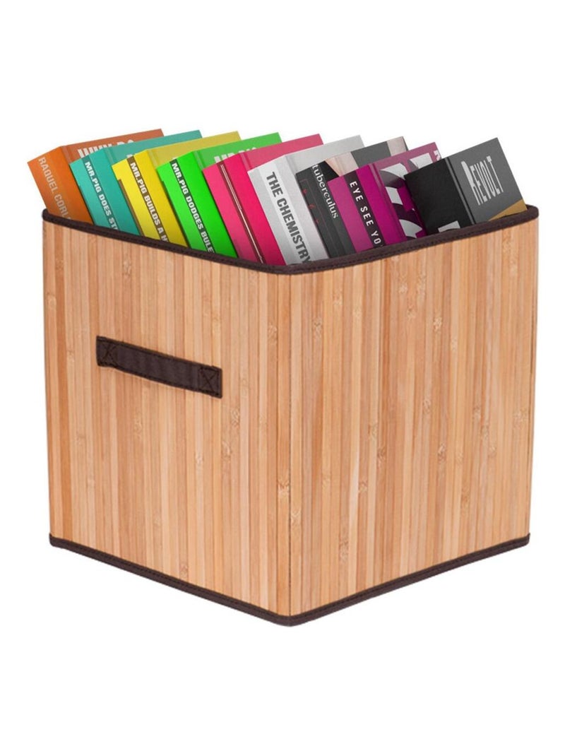Panier de rangement pliable - Bambou et Polycoton - 2 poignées - 31 x 31 x 31 cm Marron - Kiabi