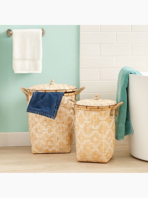 Panier en bambou avec couvercle 48cm - Kiabi