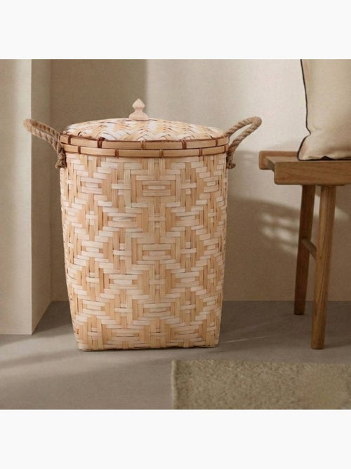 Panier en bambou avec couvercle 51cm - Kiabi