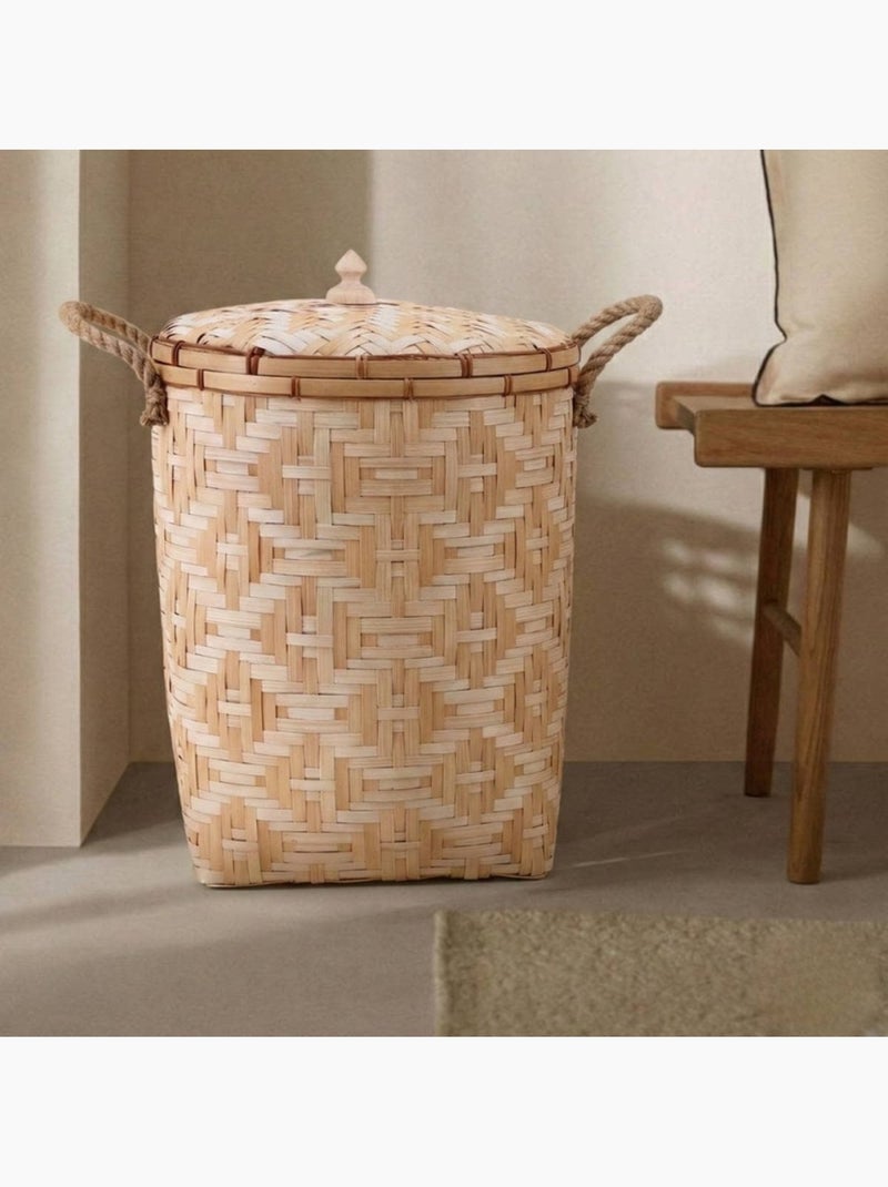 Panier en bambou avec couvercle 51cm Beige - Kiabi