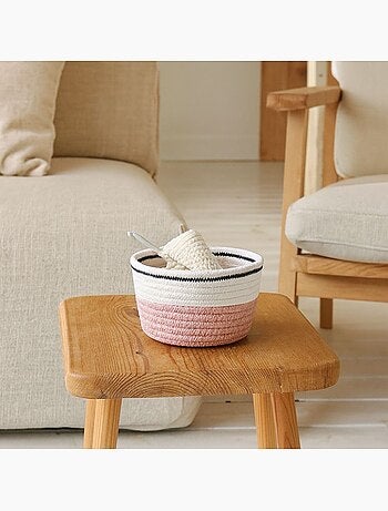 Panier en corde rose et blanc 16x11cm