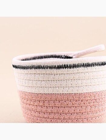 Panier en corde rose et blanc 16x11cm