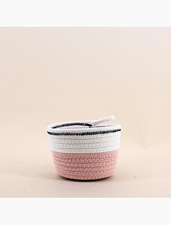 Panier en corde rose et blanc 16x11cm
