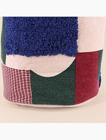 Panier en coton tissé coloré brodé et tufté 30x35cm