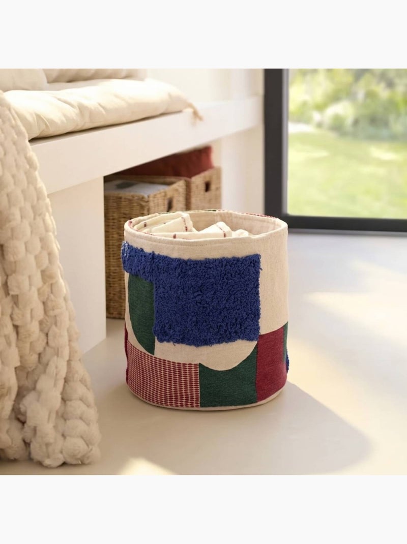 Panier en coton tissé coloré brodé et tufté 30x35cm Beige - Kiabi