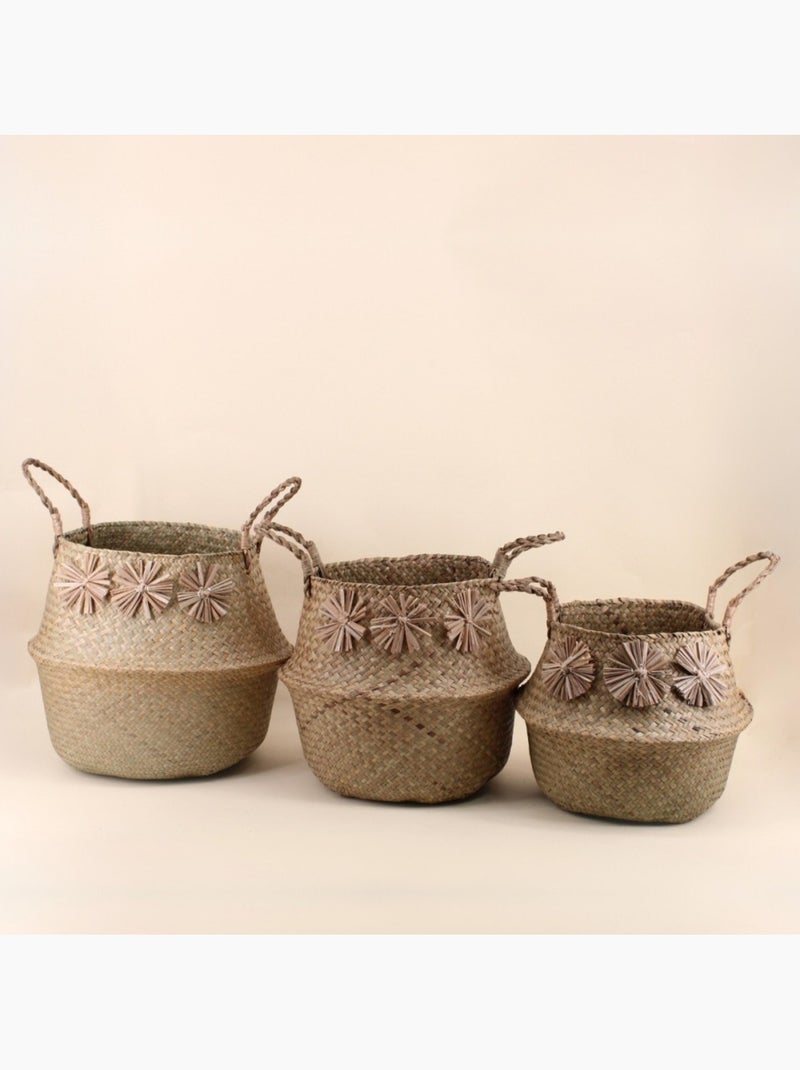 Panier en fibres naturelles avec pompons 38x33cm Beige - Kiabi