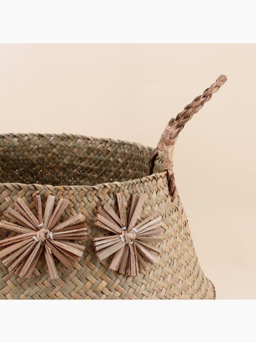 Panier en fibres naturelles avec pompons 38x33cm - Kiabi