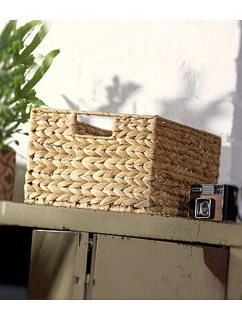 Panier En Jacinthe D'eau Armature Métal - Hauteur 17 Cm