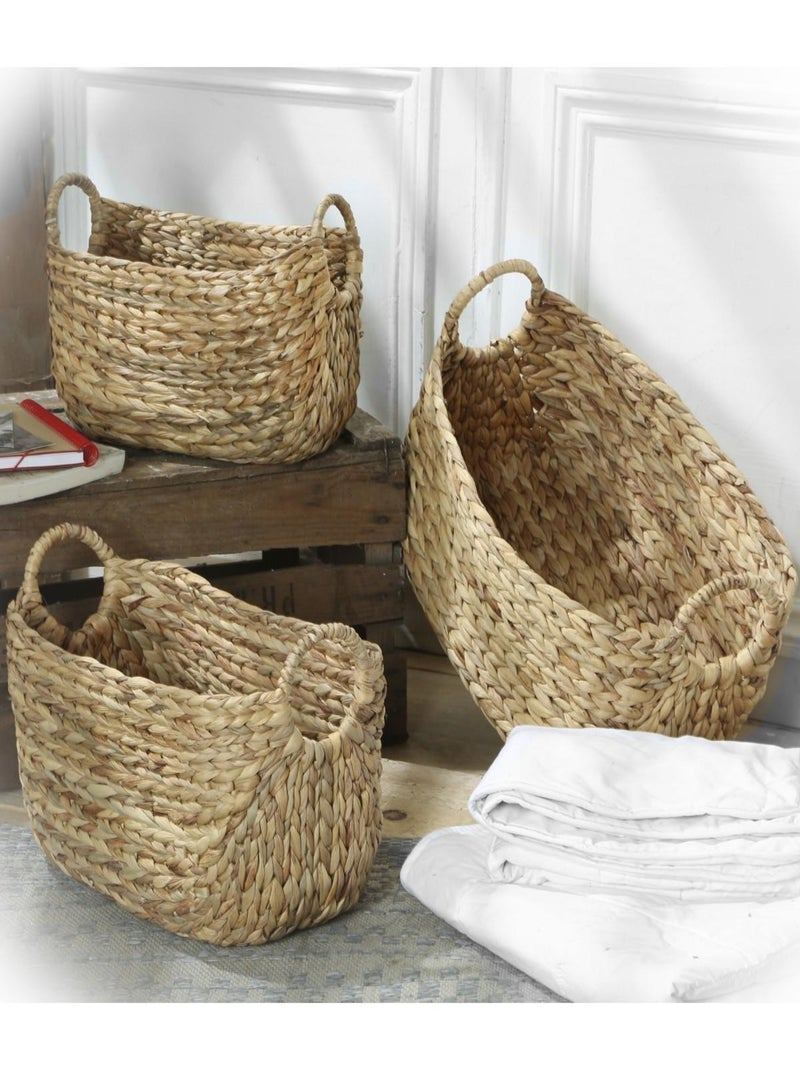 Panier En Jacinthe D'eau Avec Poignées - L36xp19xh22 Beige - Kiabi