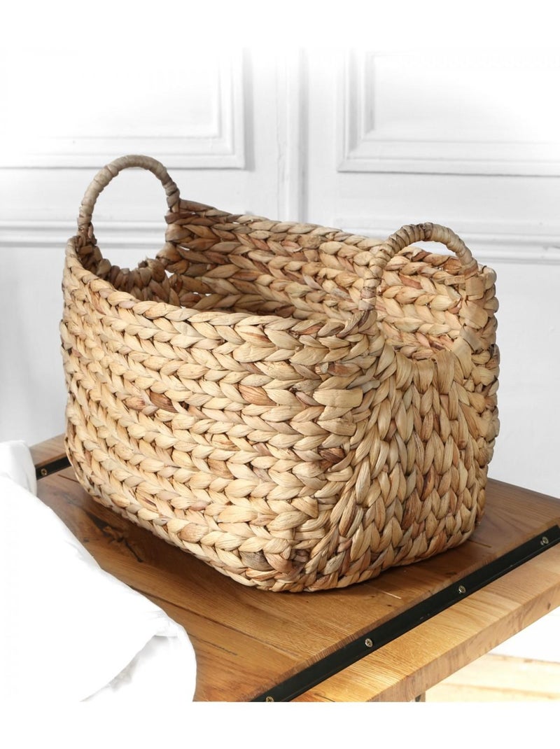 Panier En Jacinthe D'eau Avec Poignées - L46xp27xh27 Beige - Kiabi