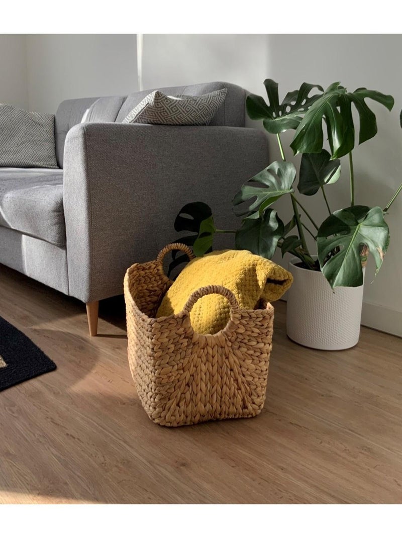 Panier En Jacinthe D'eau Avec Poignées - L46xp27xh27 Beige - Kiabi