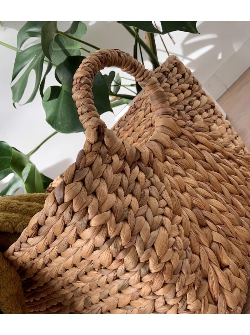 Panier En Jacinthe D'eau Avec Poignées - L46xp27xh27 Beige - Kiabi