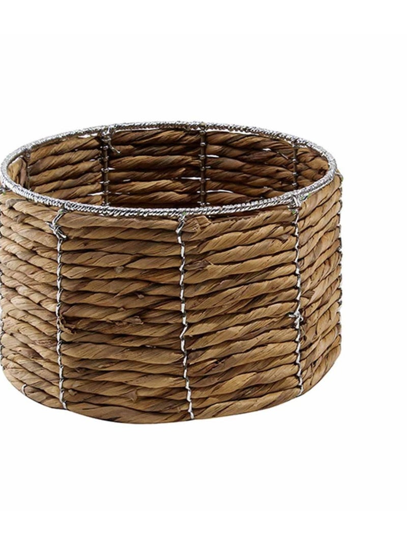 Panier En Jacinthe D'eau Rond Armature Métal - 26 X 17 Cm Beige - Kiabi