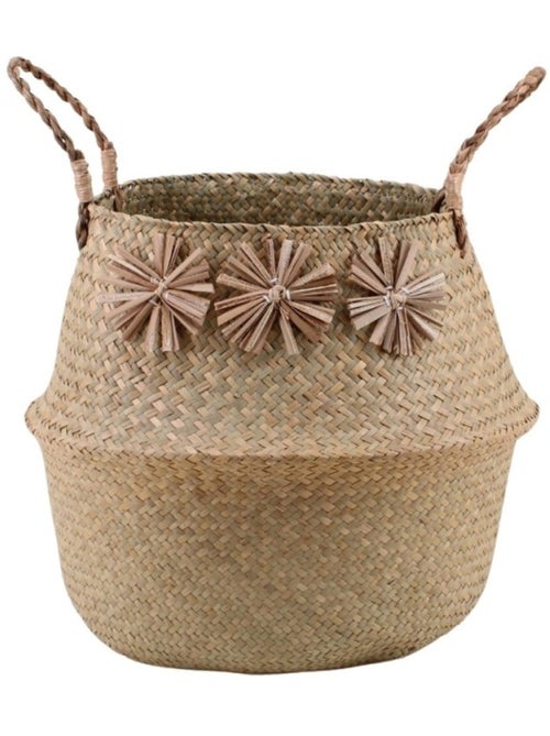 Panier en osier avec pompons 38x33cm - Kiabi