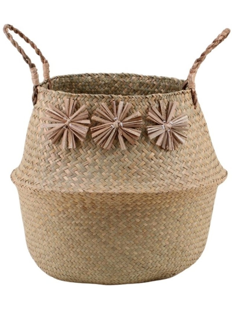 Panier en osier avec pompons 38x33cm Beige - Kiabi