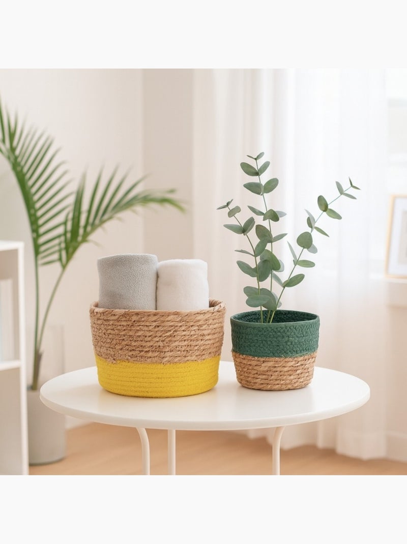 Panier en paille détail jaune 20x15cm Jaune - Kiabi