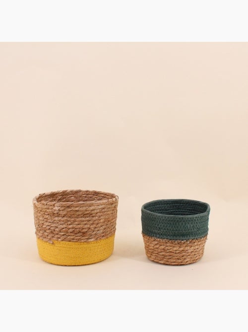 Panier en paille détail jaune 20x15cm - Kiabi
