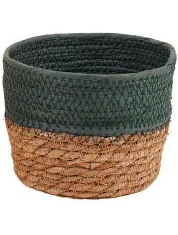 Panier en paille détail vert 15x12cm