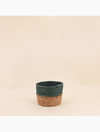 Panier en paille détail vert 15x12cm