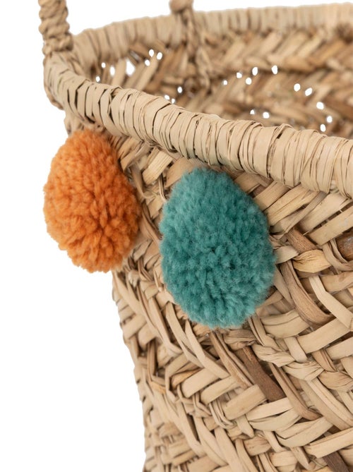 Panier en roseau avec pompons - Kiabi