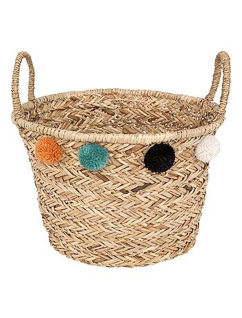 Panier en roseau avec pompons multicolores LIVI