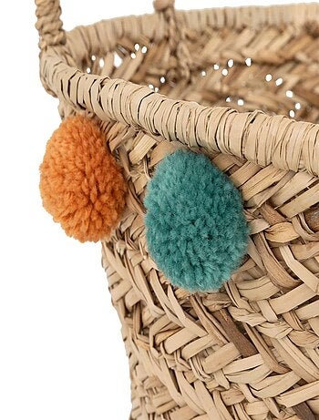 Panier en roseau avec pompons multicolores LIVI