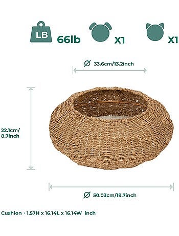 Panier et coussin de lit d'intérieur en osier pour chat ou petit chien