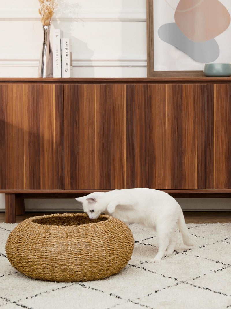 Panier et coussin de lit d'intérieur en osier pour chat ou petit chien Beige - Kiabi
