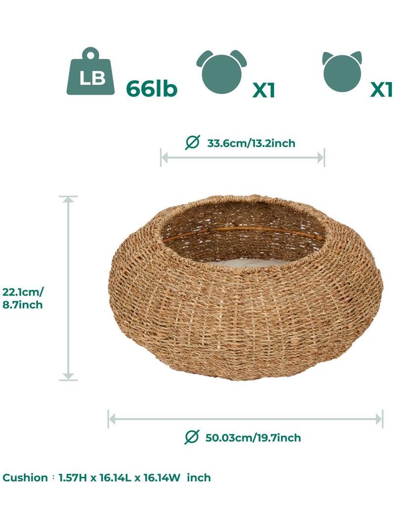 Panier et coussin de lit d'intérieur en osier pour chat ou petit chien Beige - Kiabi