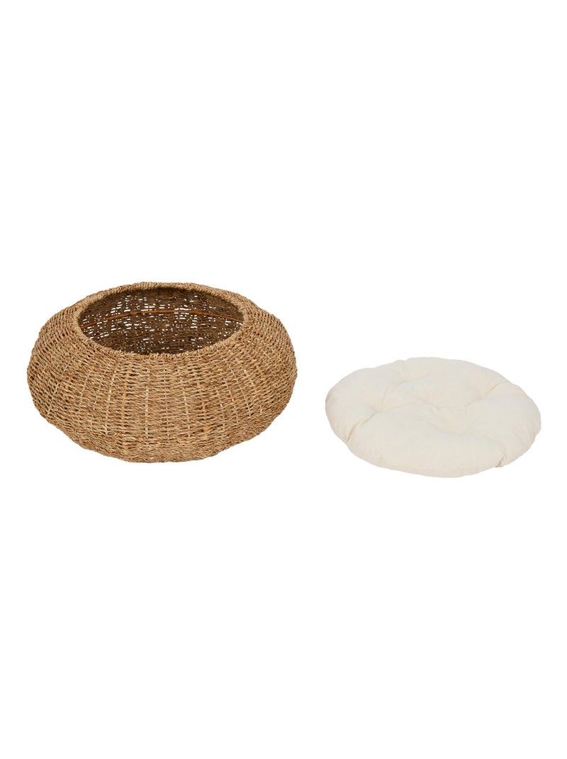 Panier et coussin de lit d'intérieur en osier pour chat ou petit chien Beige - Kiabi