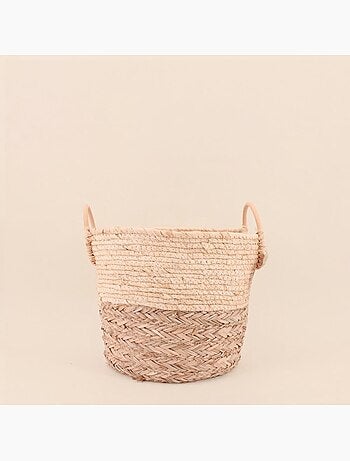 Panier maïs et jonc avec poignées en rotin 32x25cm