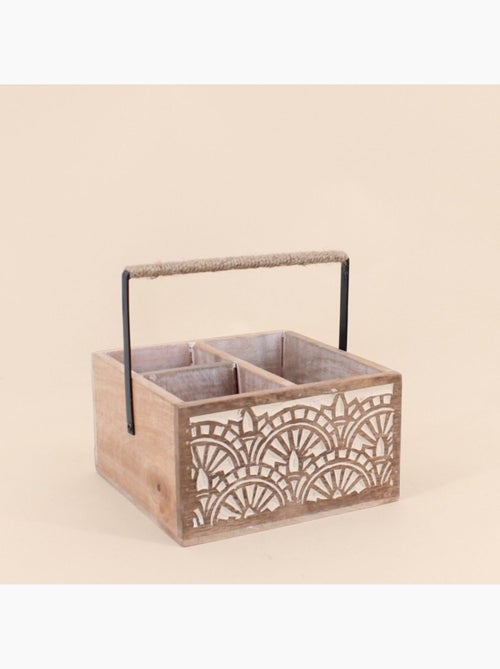Panier multi-compartiments en manguier gravé 20x12cm - Kiabi