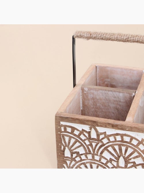 Panier multi-compartiments en manguier gravé 20x12cm - Kiabi