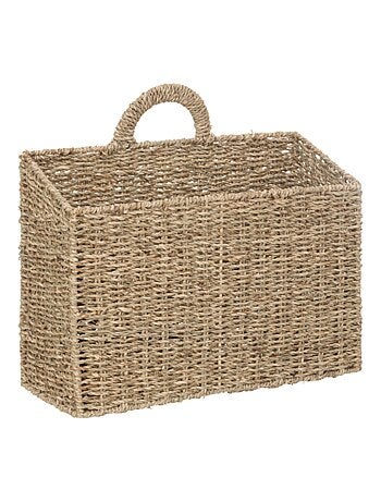 Panier mural suspendu en paille tressée sur armature métal cora