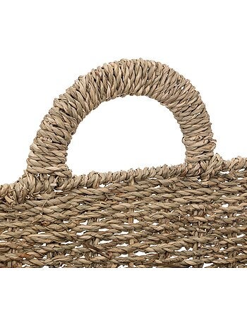 Panier mural suspendu en paille tressée sur armature métal cora