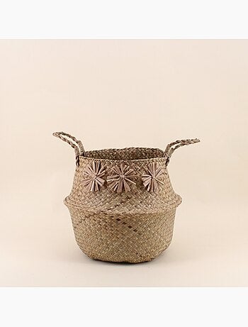 Panier naturel avec pompons 35x31cm